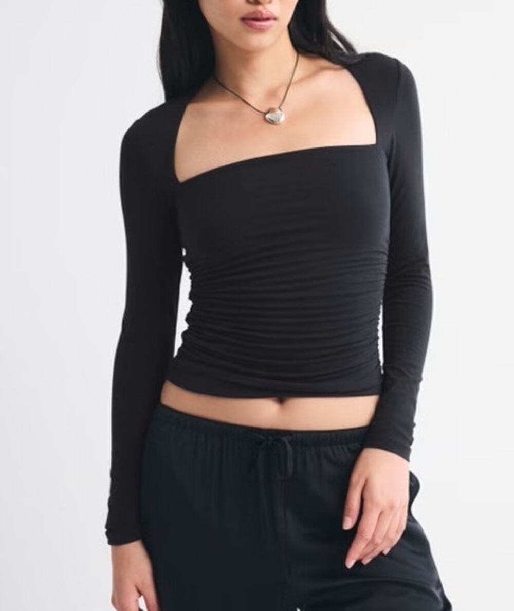 Abercrombie & Fitch Ava Long Sleeve Square Neck Top XS Black Going Out Y2K Edgy
